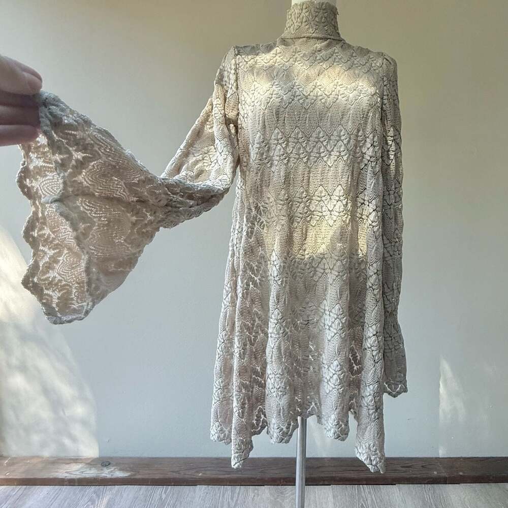 Free People Sheer Lace Mini Dress with Bell Sleeves